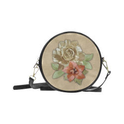 Leather flower decor Round Sling Bag (Model 1647)