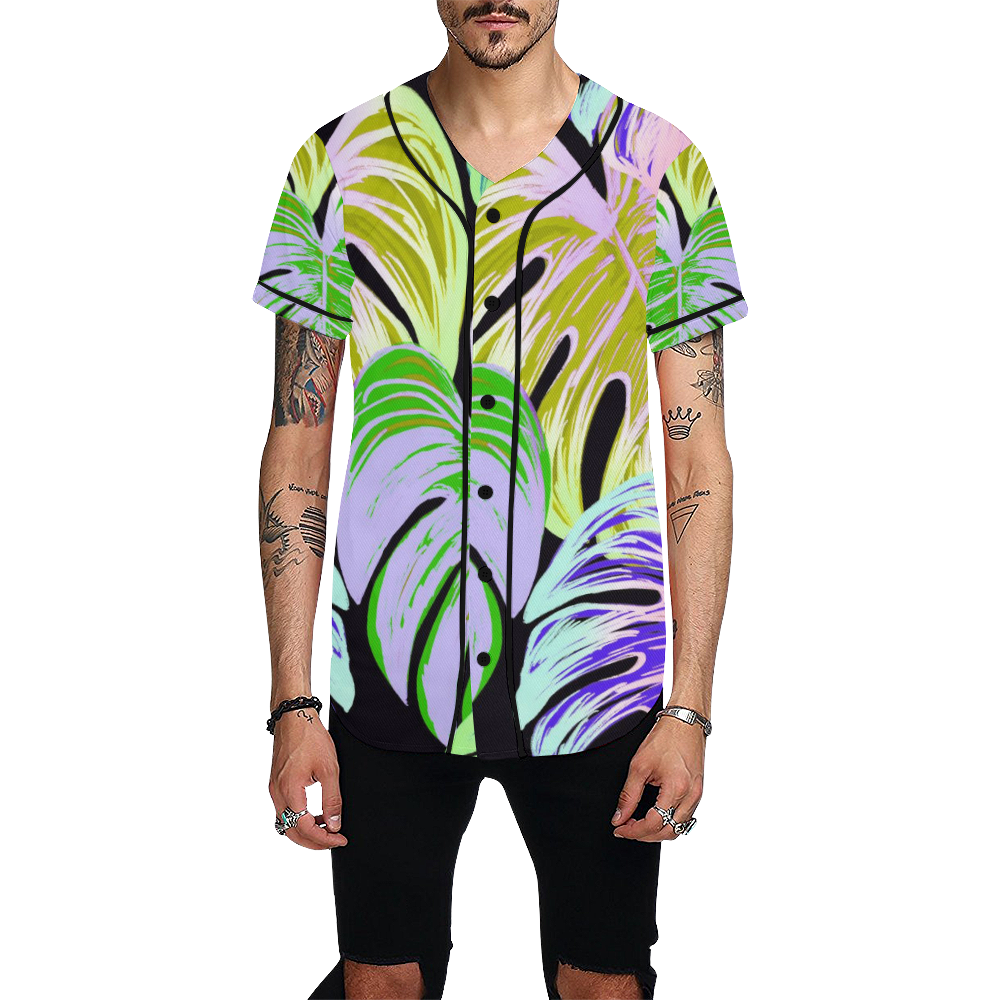 Pretty Leaves C by JamColors All Over Print Baseball Jersey for Men (Model T50)