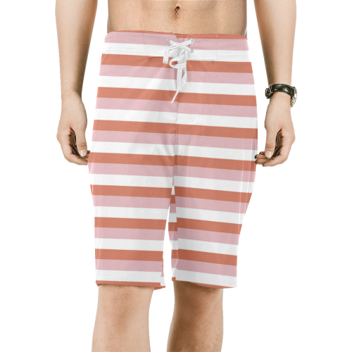 Coral Stripes Men's All Over Print Board Shorts (Model L16)