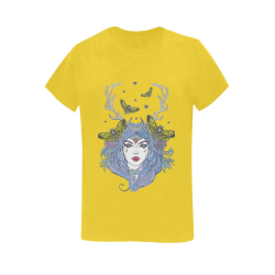 Goddess Sun Moon Earth Yellow Women's T-Shirt in USA Size (Two Sides Printing)
