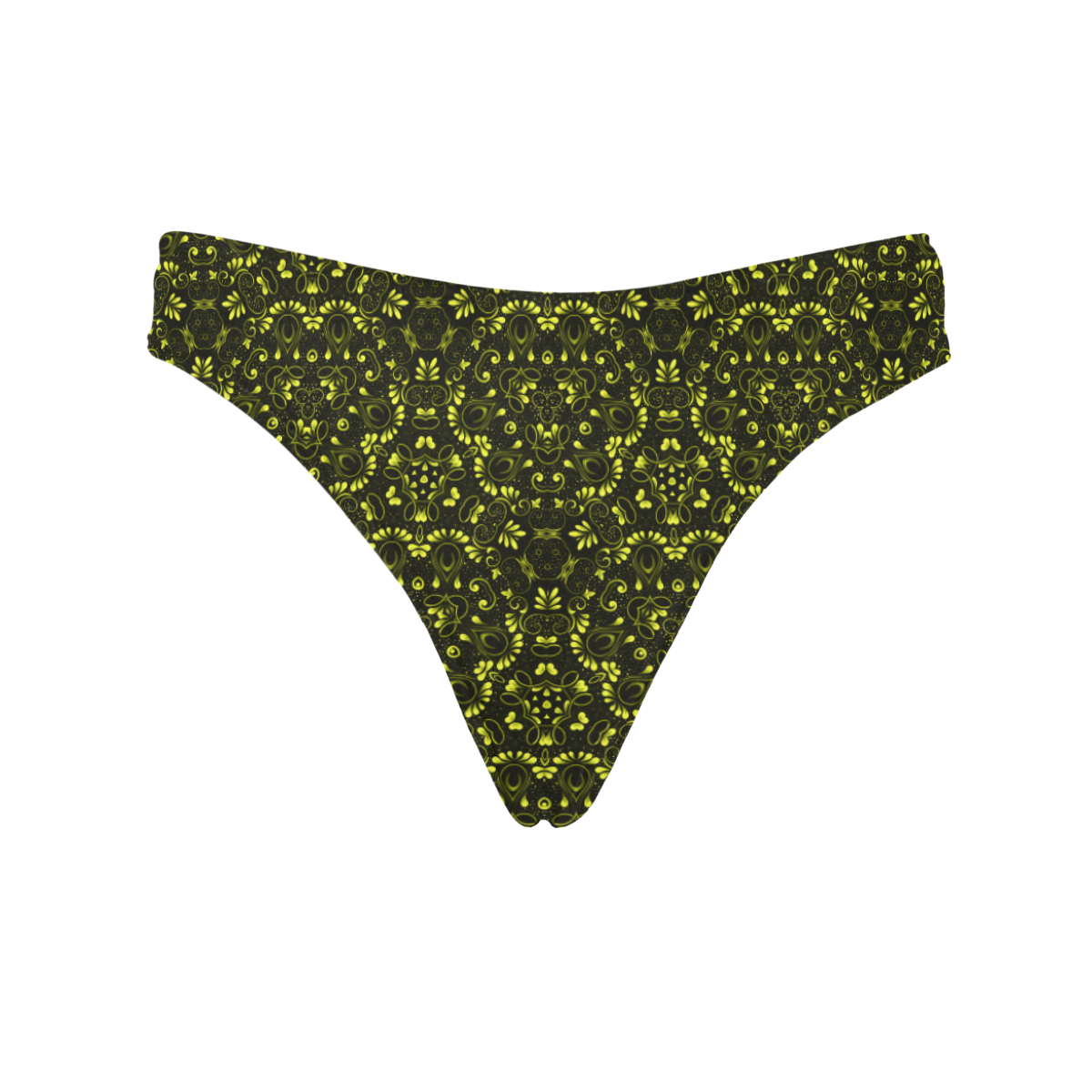 Green vintage pattern on a black background Women's All Over Print Thongs (Model L30)