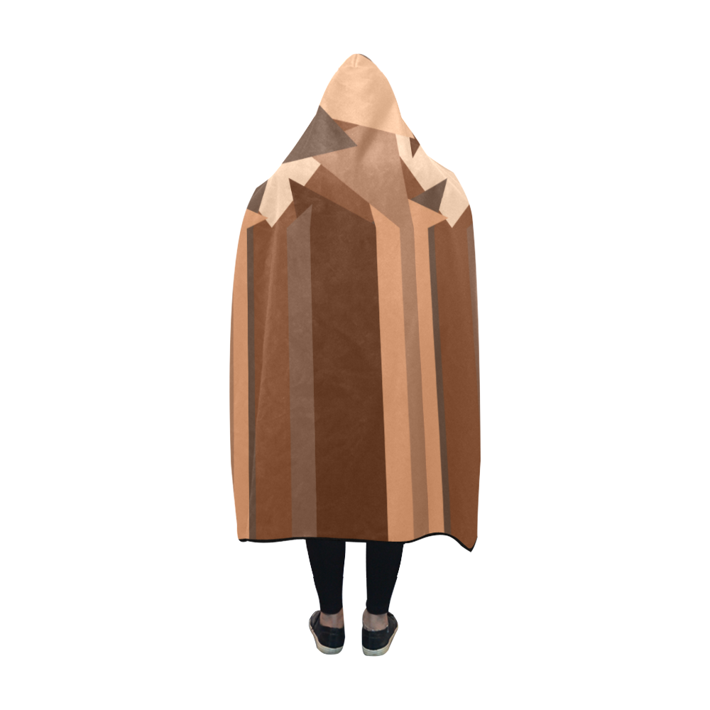 Brown Chocolate Caramel Stripes & Triangles Hooded Blanket 60''x50''