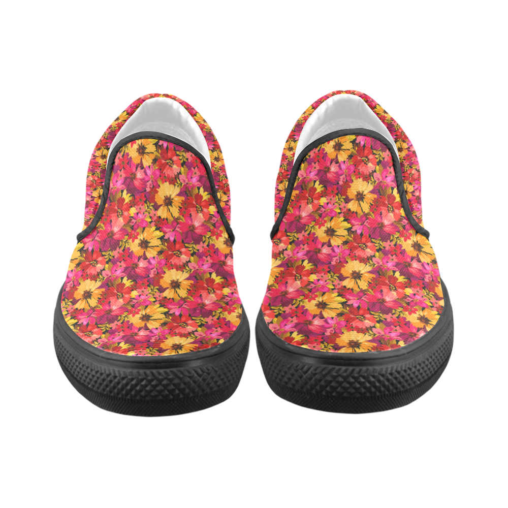 Flower Pattern Women's Unusual Slip-on Canvas Shoes (Model 019)