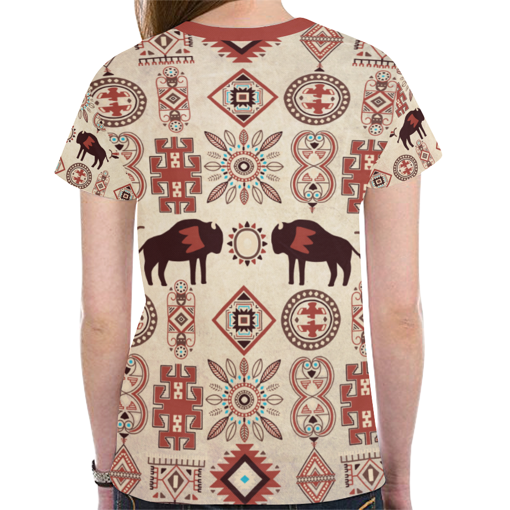 American Native Buffalo New All Over Print T-shirt for Women (Model T45)