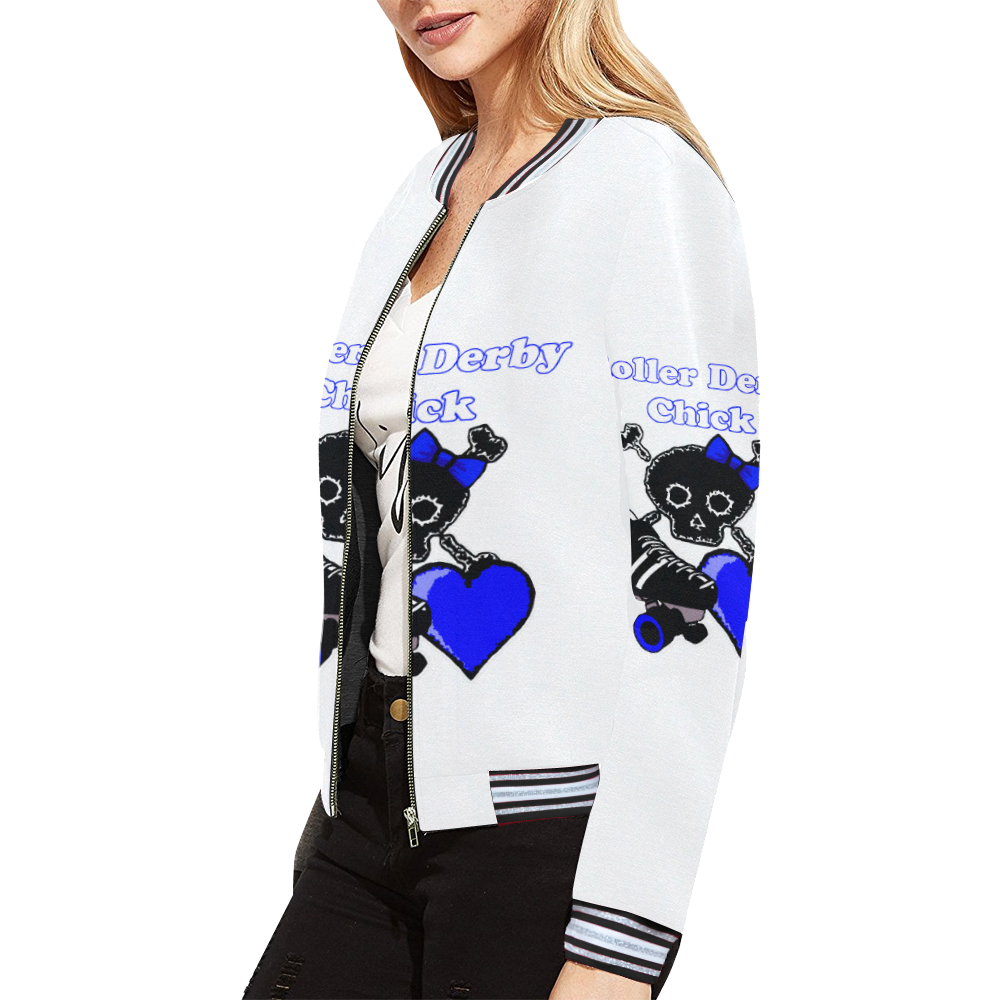 Roller Derby Chick Blue All Over Print Bomber Jacket for Women (Model H21)