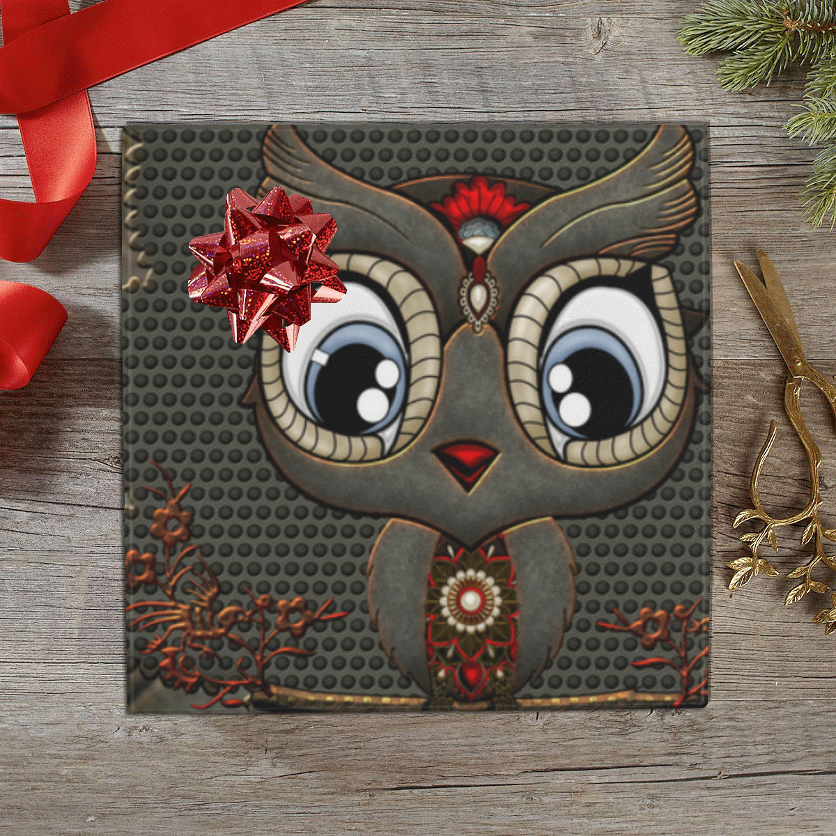 Funny steampunk owl Gift Wrapping Paper 58"x 23" (3 Rolls)