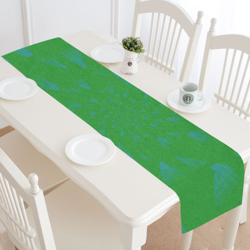 Blue traces on green Table Runner 16x72 inch