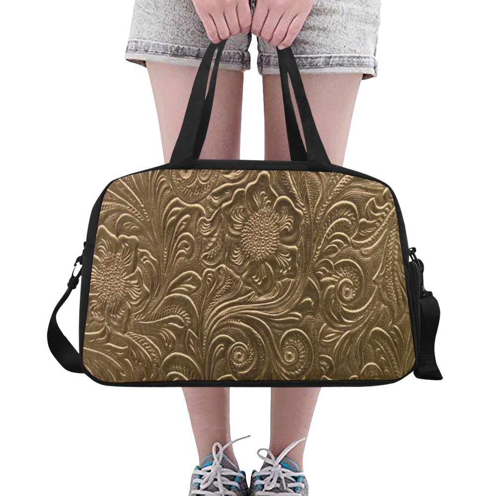Embossed Gold Flowers Fitness Handbag (Model 1671)