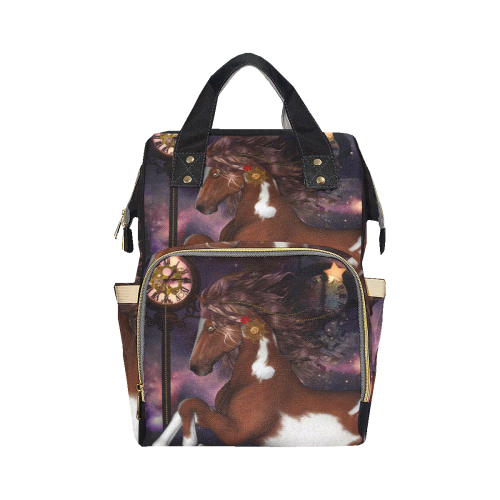 Awesome steampunk horse with clocks gears Multi-Function Diaper Backpack/Diaper Bag (Model 1688)