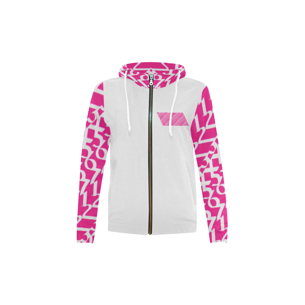 NUMBERS Collection 1234567 Pink/Off White All Over Print Full Zip Hoodie for Kid (Model H14)
