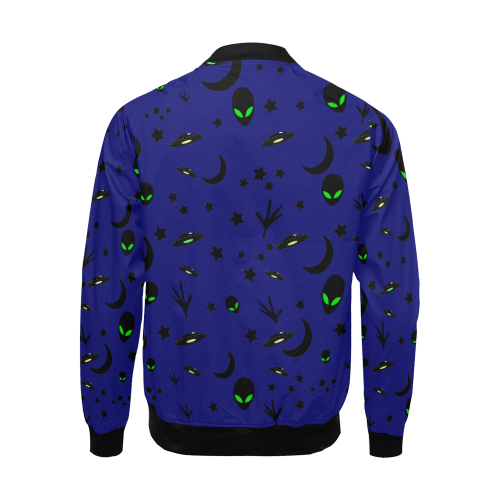Alien Flying Saucers Stars Pattern on Blue All Over Print Bomber Jacket for Men (Model H19)