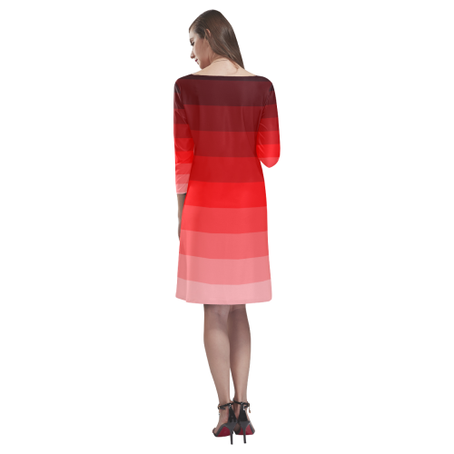 Red multicolored stripes Rhea Loose Round Neck Dress(Model D22)