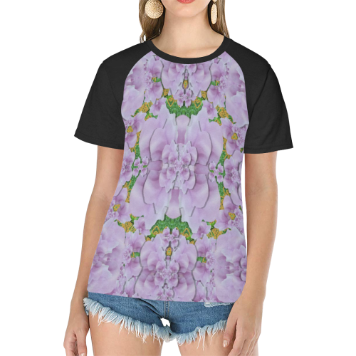 fauna flowers in gold and fern ornate Women's Raglan T-Shirt/Front Printing (Model T62)