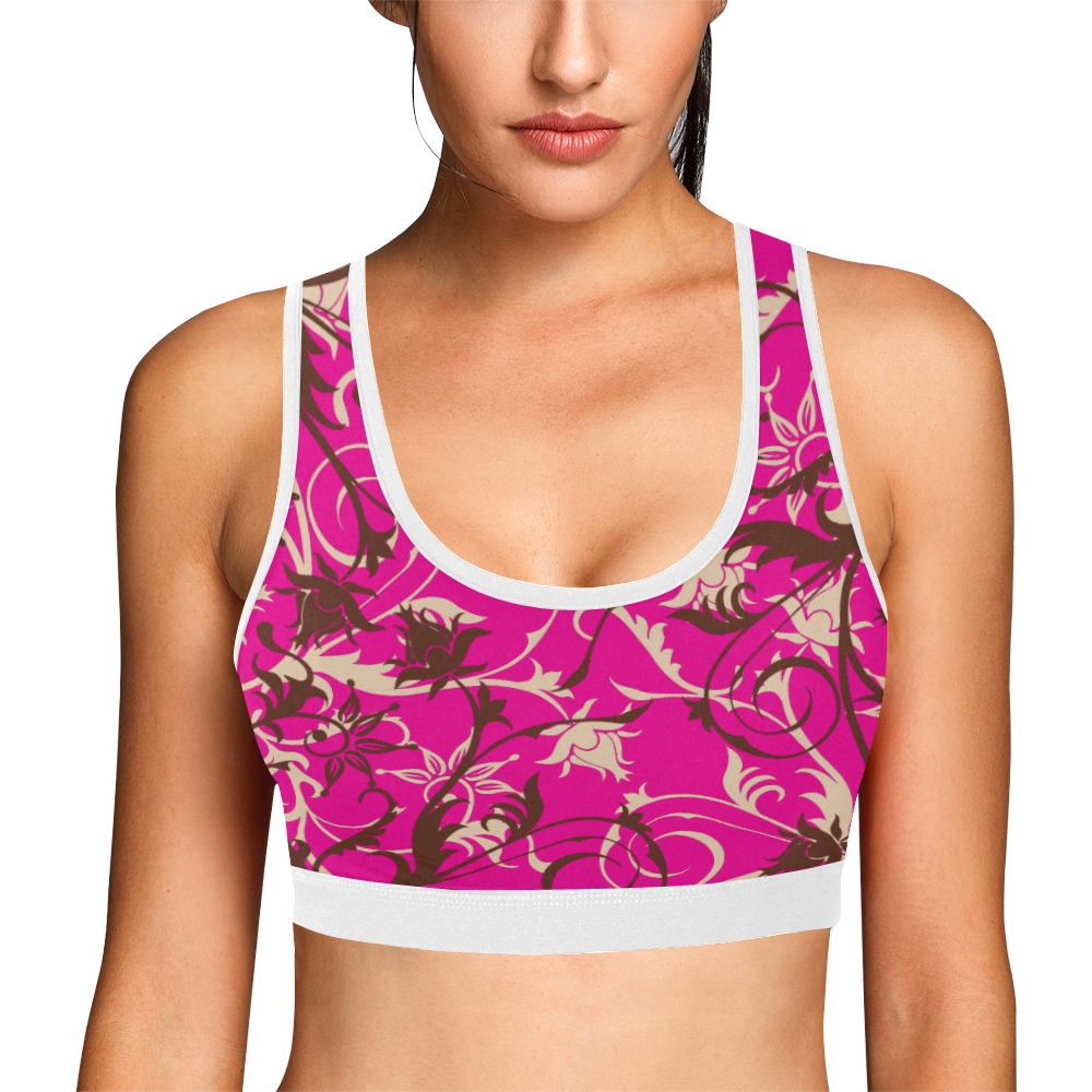 plants and flowers pink Women's All Over Print Sports Bra (Model T52)