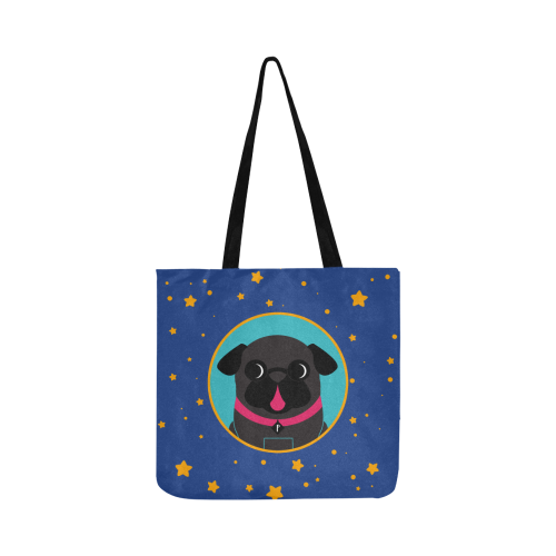 Black Pug in Turquoise and Lavender Circles Reusable Shopping Bag Model 1660 (Two sides)