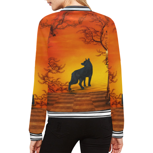 Wonderful black wolf in the night All Over Print Bomber Jacket for Women (Model H21)