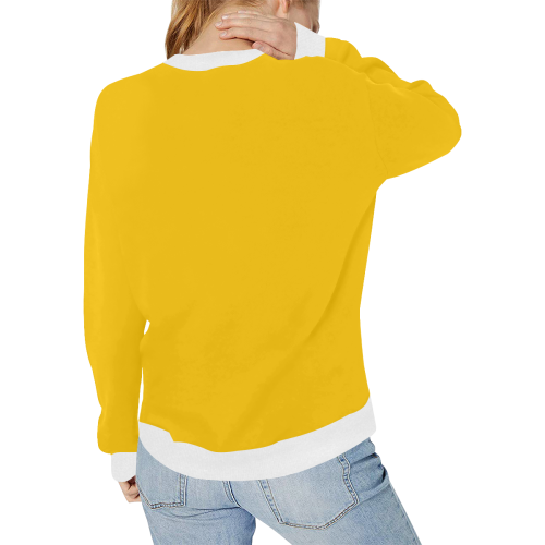 Adorable Yorkie Sugar Skull Yellow/White Women's Rib Cuff Crew Neck Sweatshirt (Model H34)