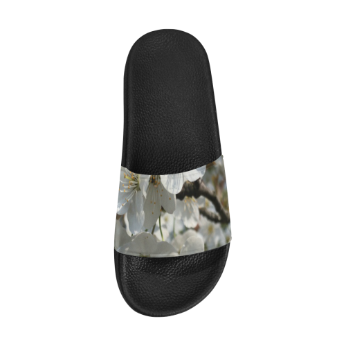 white flower Men's Slide Sandals/Large Size (Model 057)