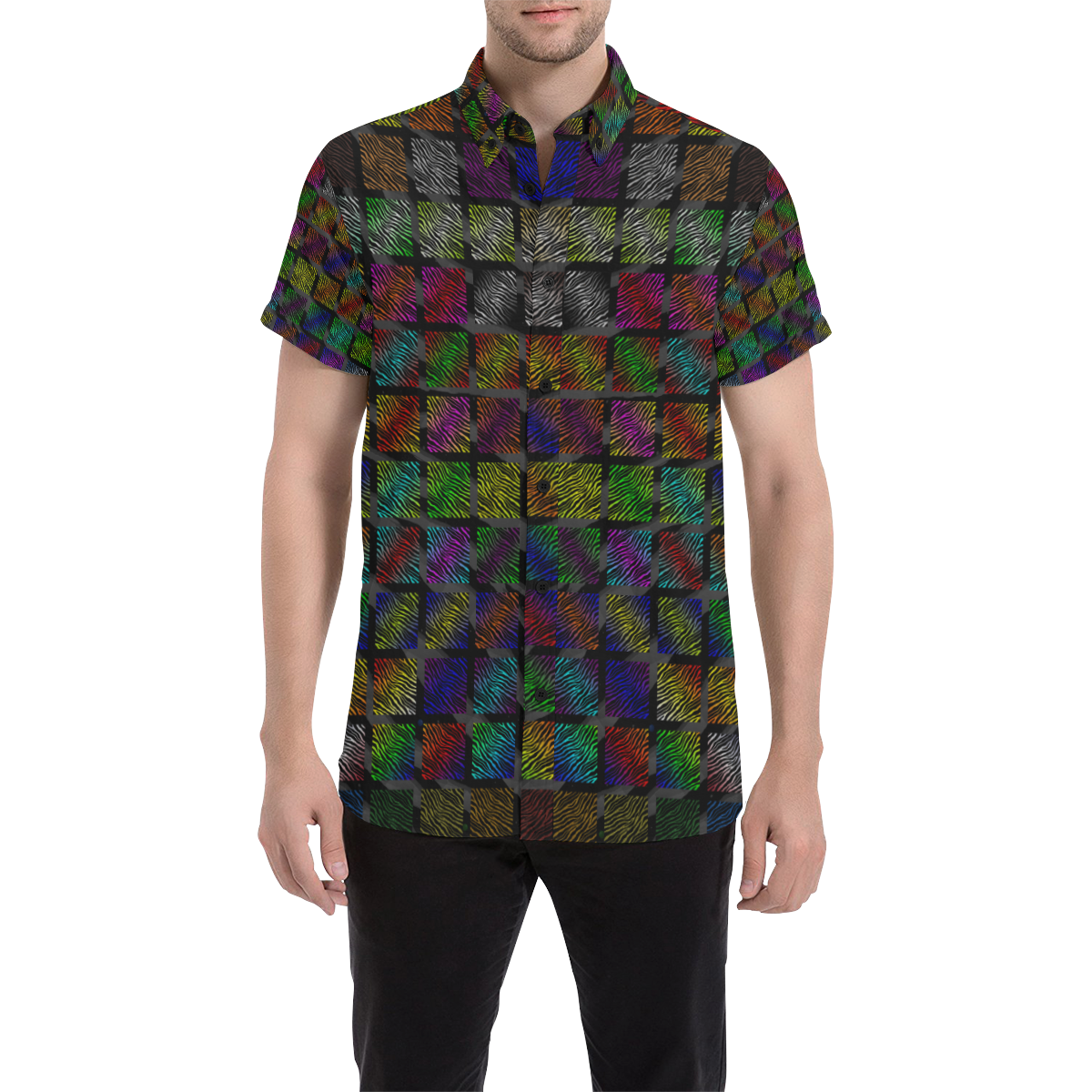 Ripped SpaceTime Stripes Collection Men's All Over Print Short Sleeve Shirt (Model T53)