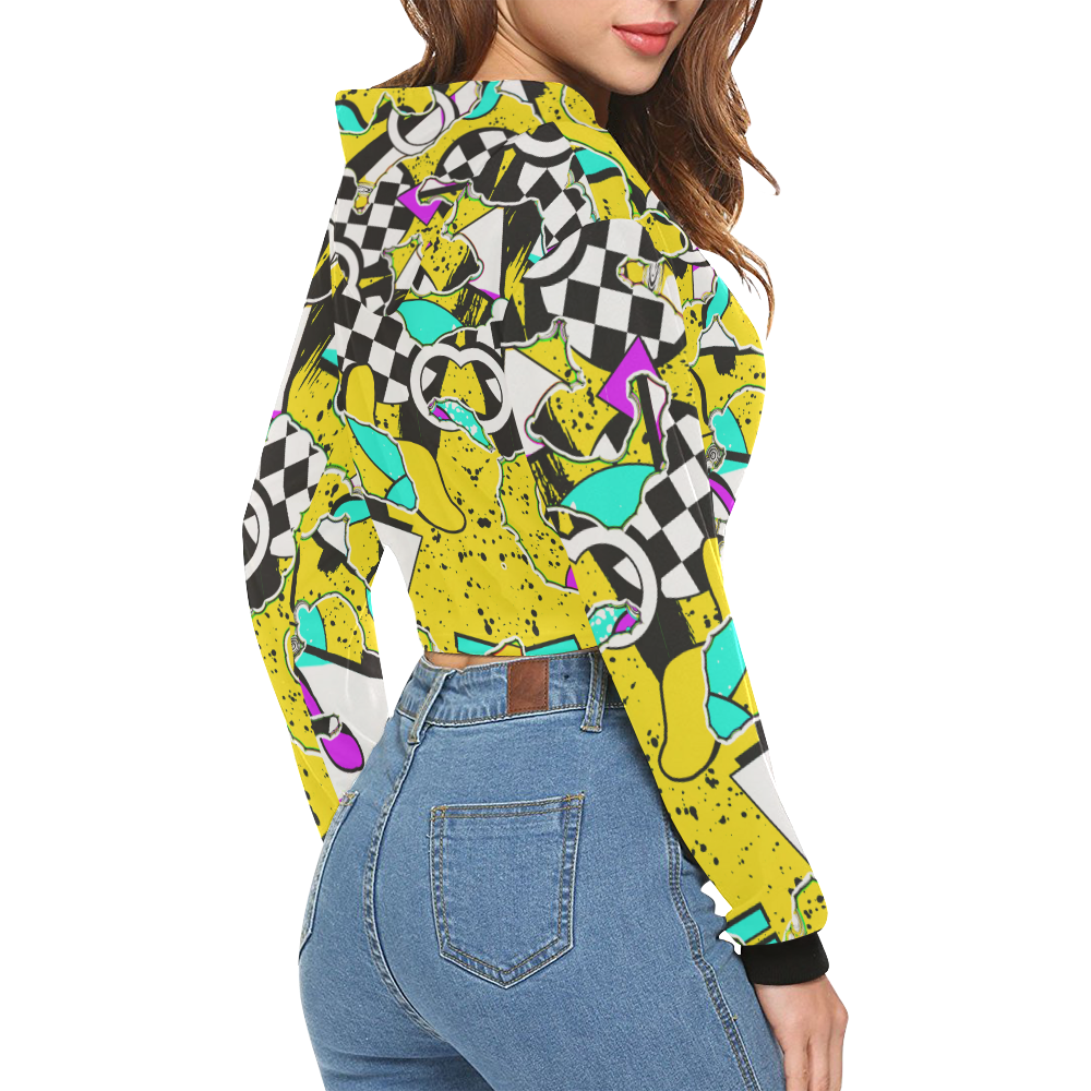 Shapes on a yellow background All Over Print Crop Hoodie for Women (Model H22)