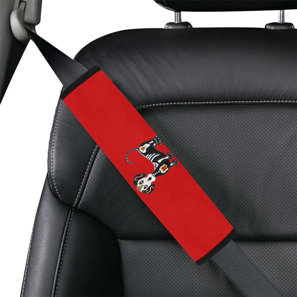 Dachshund Sugar Skull Red Car Seat Belt Cover 7''x12.6''