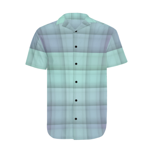 Glass Mosaic Mint Green and Violet Geometrical Men's Short Sleeve Shirt with Lapel Collar (Model T54)
