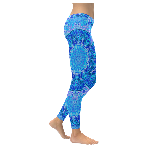 boho mandala blue blue Women's Low Rise Leggings (Invisible Stitch) (Model L05)