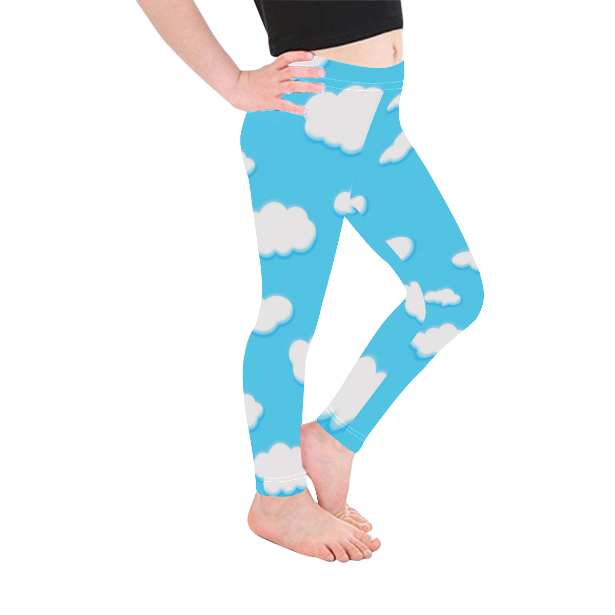 sky of blue and fluffy white clouds Kid's Ankle Length Leggings (Model L06)