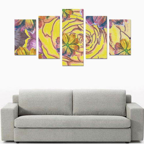 Watercolor Flowers Yellow Purple Green Canvas Print Sets C (No Frame)