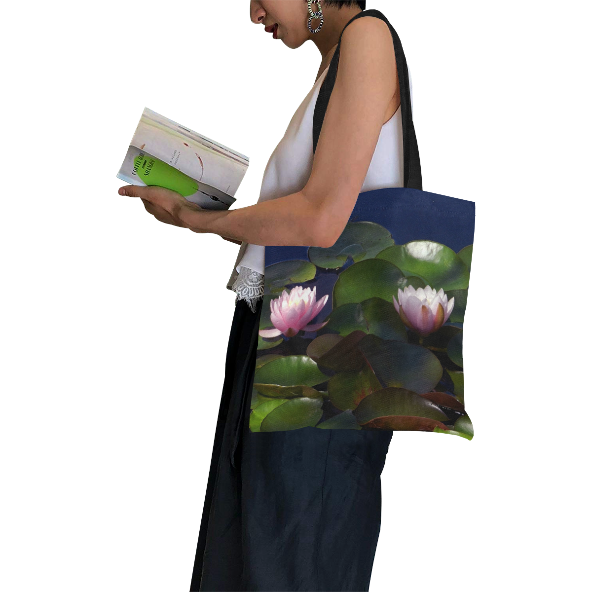 3 pink waterlilies in morning light All Over Print Canvas Tote Bag/Small (Model 1697)
