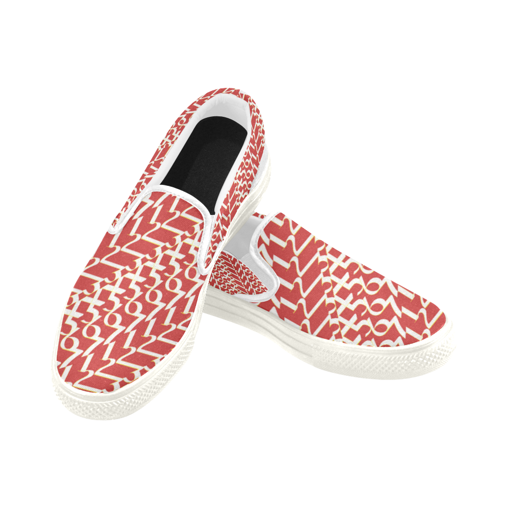 NUMBERS Collection 1234567 Lava Red/White Men's Unusual Slip-on Canvas Shoes (Model 019)