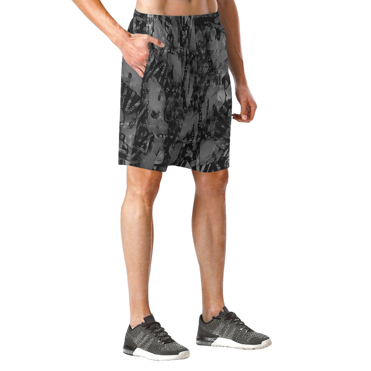 Grey and Black Graffiti Men's All Over Print Elastic Beach Shorts (Model L20)