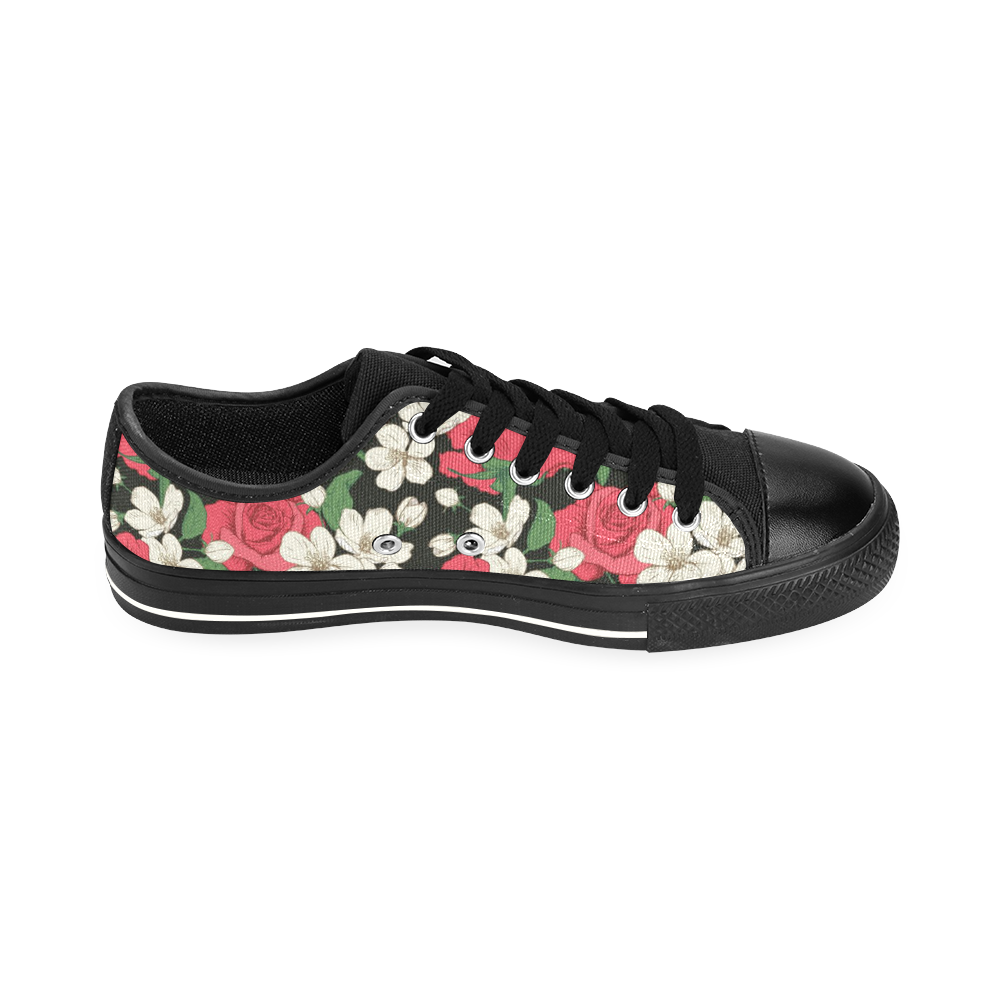 Pink, White and Black Floral Men's Classic Canvas Shoes/Large Size (Model 018)