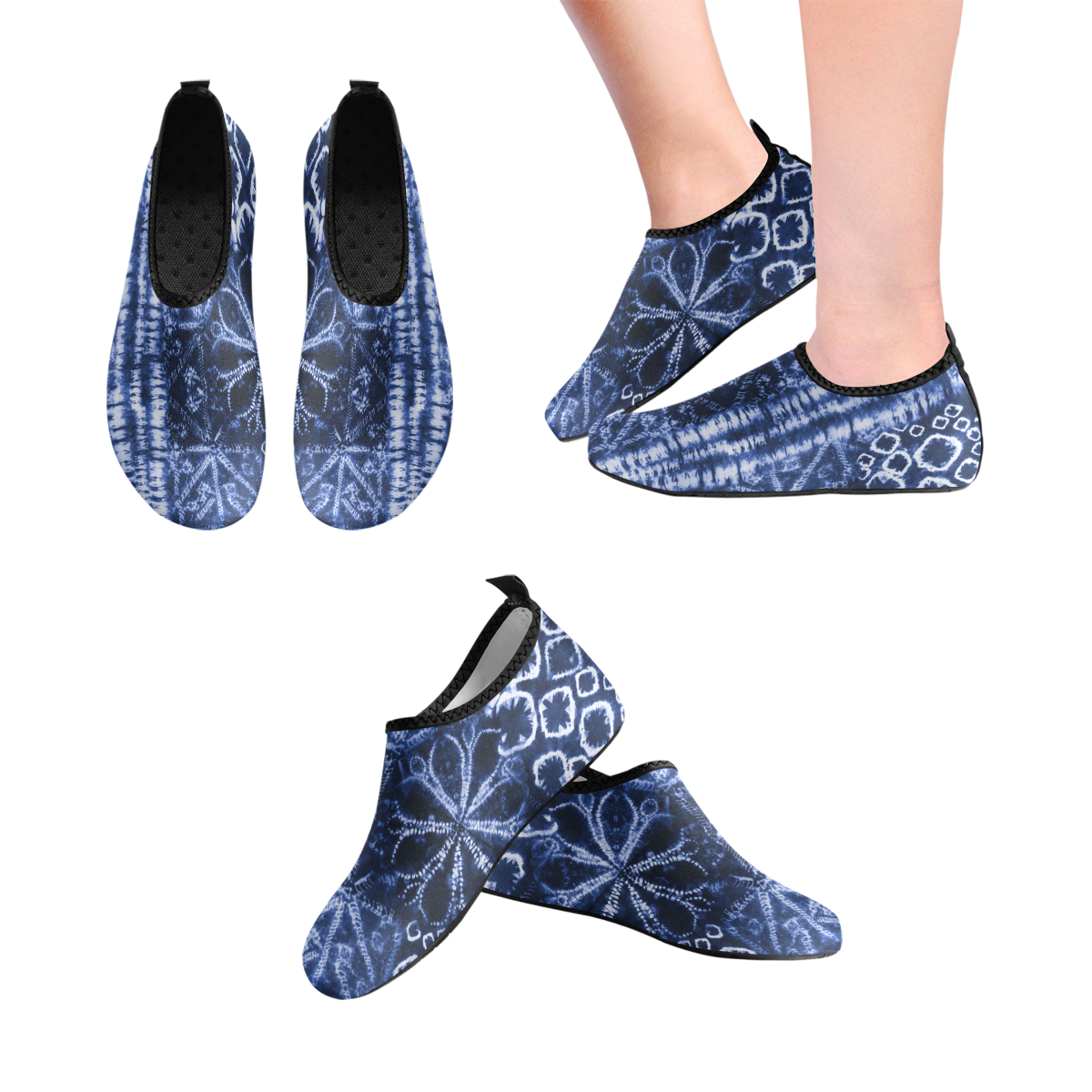 BlueShibori Abstract Women's Slip-On Water Shoes (Model 056)