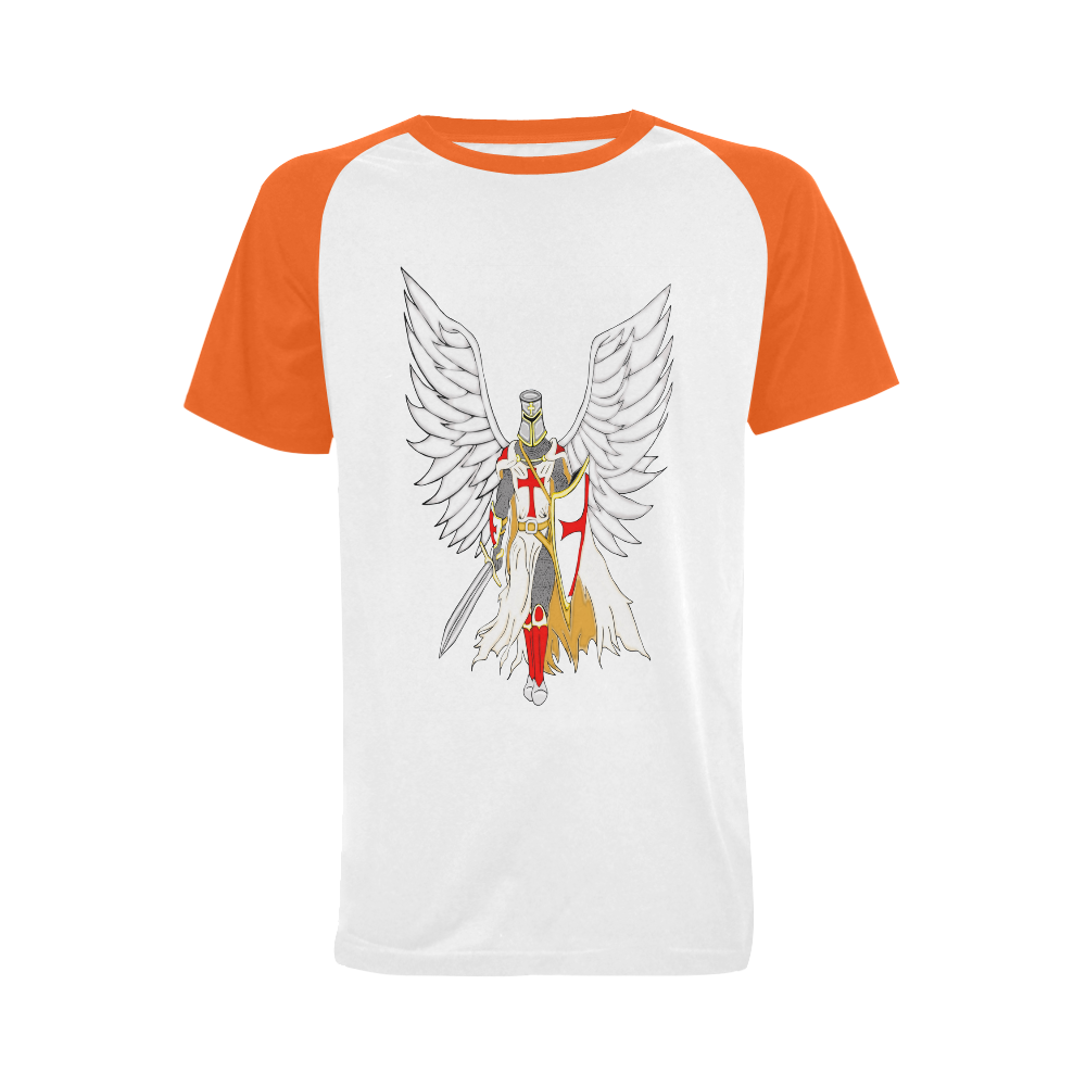 Knights Templar Angel Orange Men's Raglan T-shirt Big Size (USA Size) (Model T11)