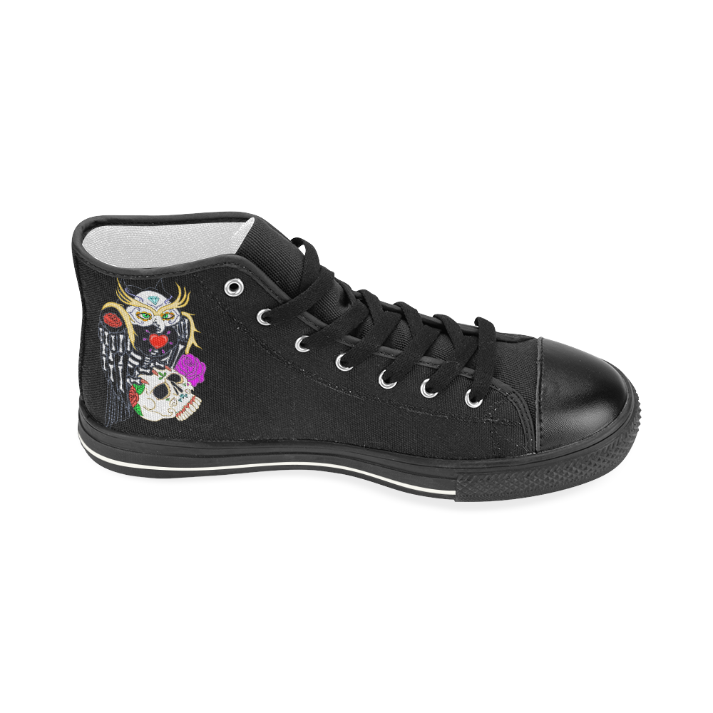 Owl Sugar Skull Black Women's Classic High Top Canvas Shoes (Model 017)