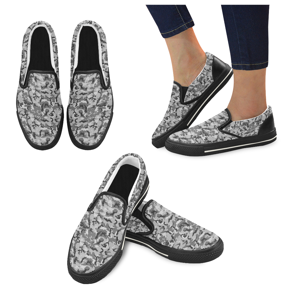 Woodland Urban City Black/Gray Camouflage Slip-on Canvas Shoes for Kid (Model 019)
