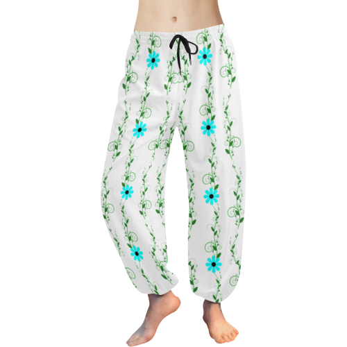 Flourish Vines Aqua Flowers Floral Bohemian Pants Women's All Over Print Harem Pants (Model L18)