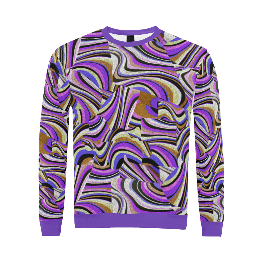Groovy Retro Renewal - Purple Waves All Over Print Crewneck Sweatshirt for Men (Model H18)