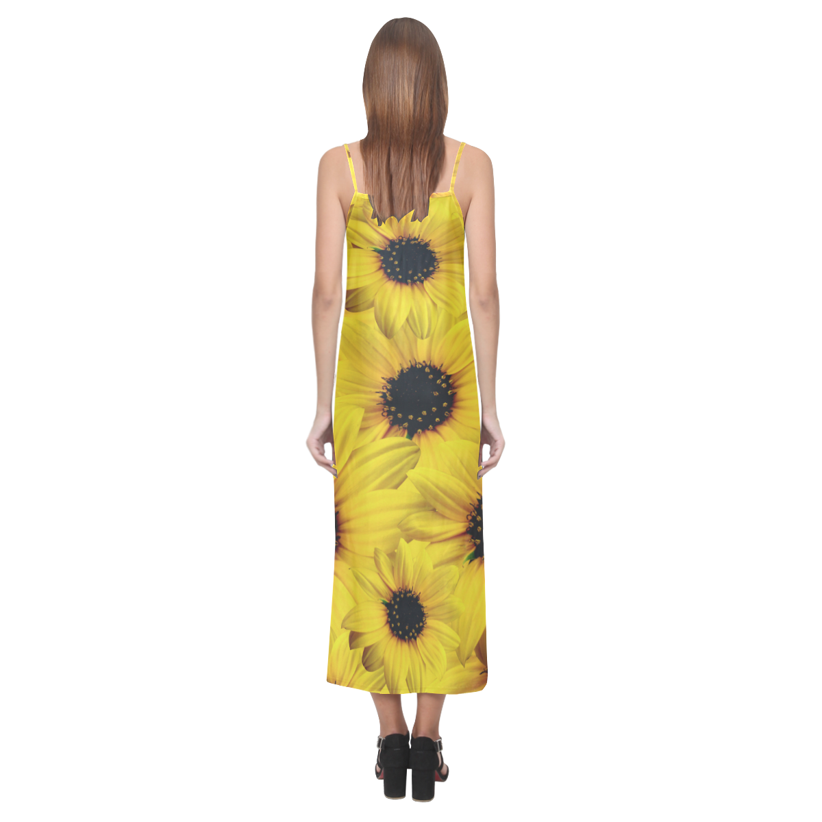Sunflower V-Neck Open Fork Long Dress(Model D18)