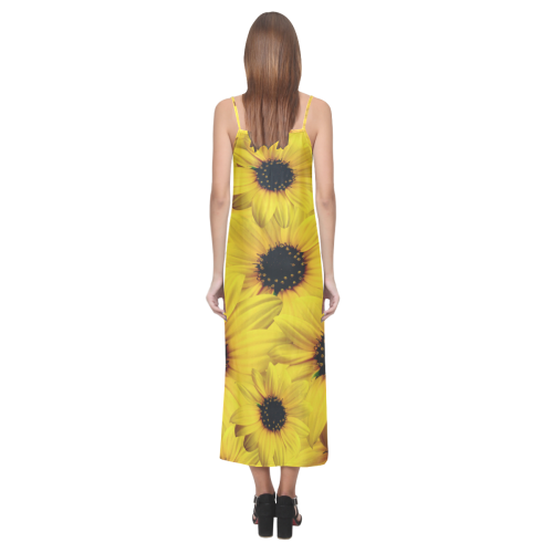 Sunflower V-Neck Open Fork Long Dress(Model D18)