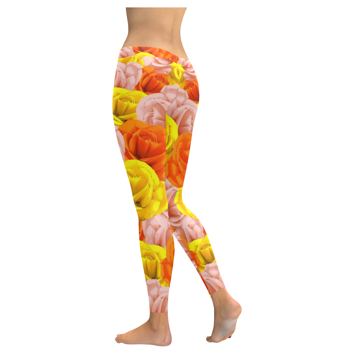 Roses Pastel Colors Floral Collage Women's Low Rise Leggings (Invisible Stitch) (Model L05)