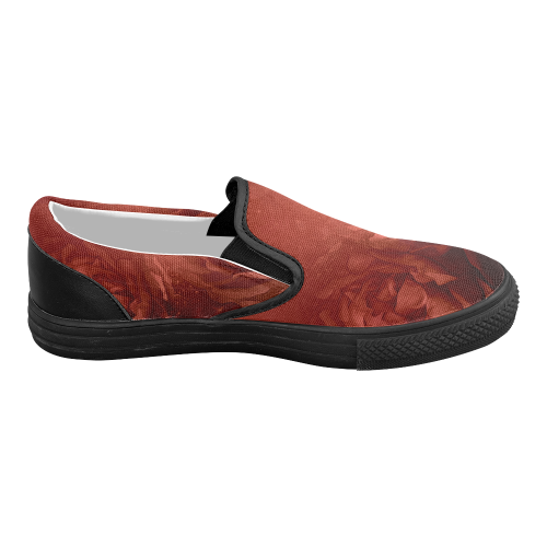 Wonderful red flowers Women's Slip-on Canvas Shoes (Model 019)
