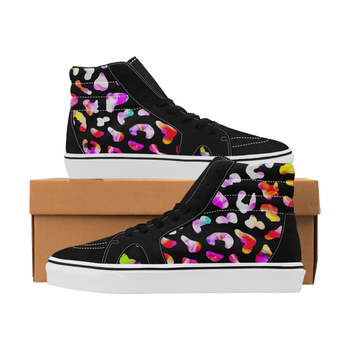 colorful animal print Women's High Top Skateboarding Shoes/Large (Model E001-1)