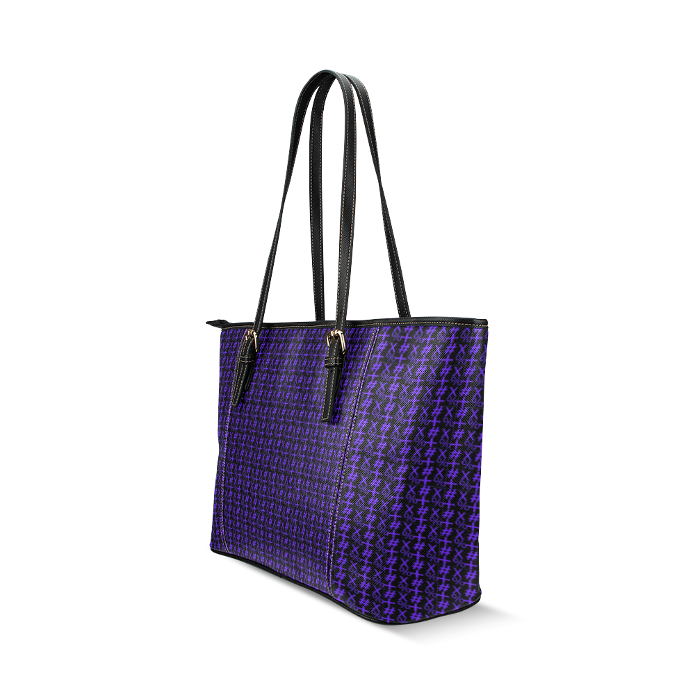 NUMBERS Collection Symbols Purple/Black Leather Tote Bag/Small (Model 1640)