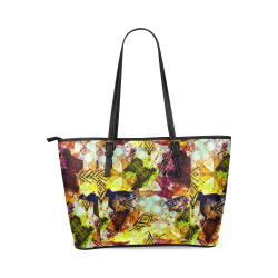 Graffiti Style - Markings on Watercolors Leather Tote Bag/Large (Model 1640)