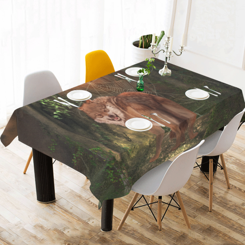 Awesome wolf in the night Cotton Linen Tablecloth 60"x 104"