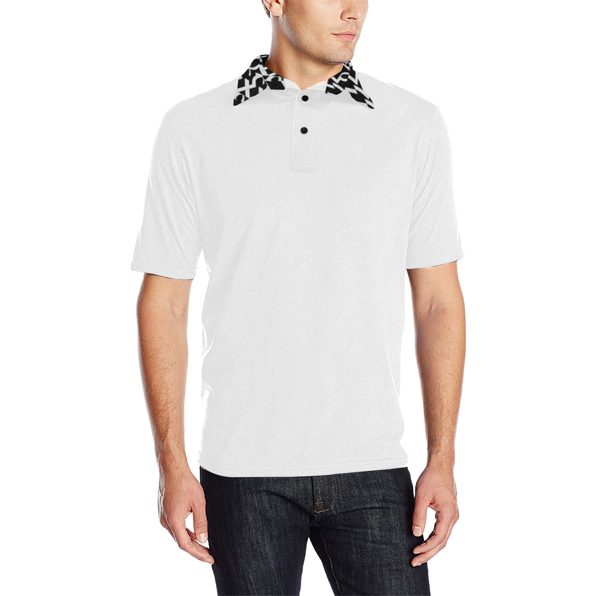 NUMBERS Collection 1234567 Collar White/Black Men's All Over Print Polo Shirt (Model T55)