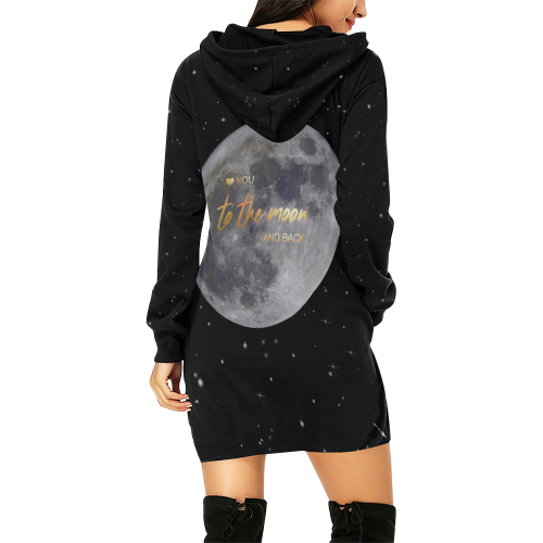 TO THE MOON AND BACK All Over Print Hoodie Mini Dress (Model H27)