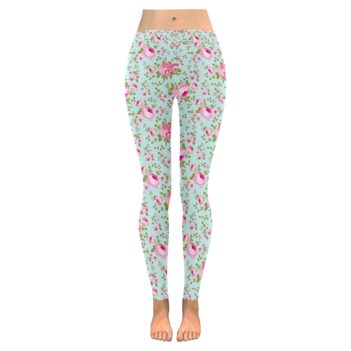 Peony Pattern Women's Low Rise Leggings (Invisible Stitch) (Model L05)